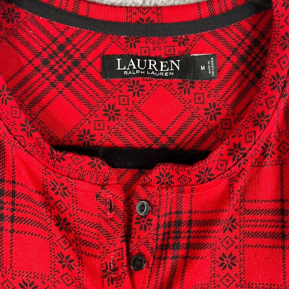 RALPH LAUREN  Black Label Pajama Top Womens M‎ Red Plaid Pullover  Long Sleeve